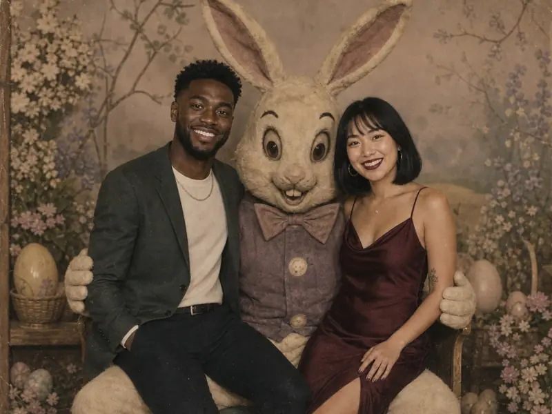 Mall Easter Bunny Retro AI photo booth effect — Couple rendering