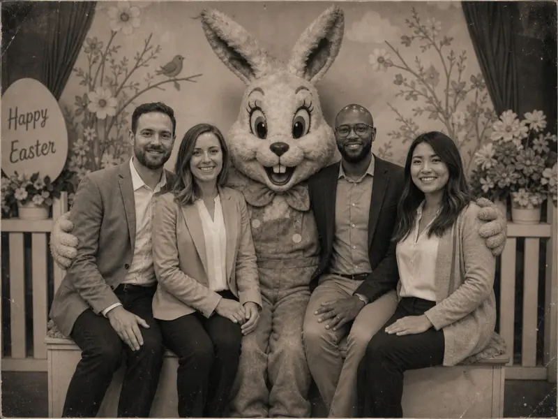 Mall Easter Bunny Retro AI photo booth effect — Group rendering