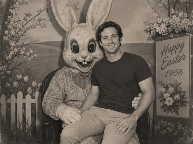 Mall Easter Bunny Retro AI photo booth effect — Solo rendering