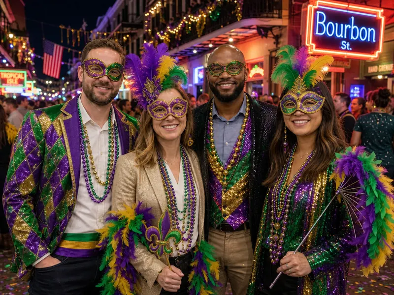 Mardi Gras Bourbon Street AI photo booth effect — Group rendering