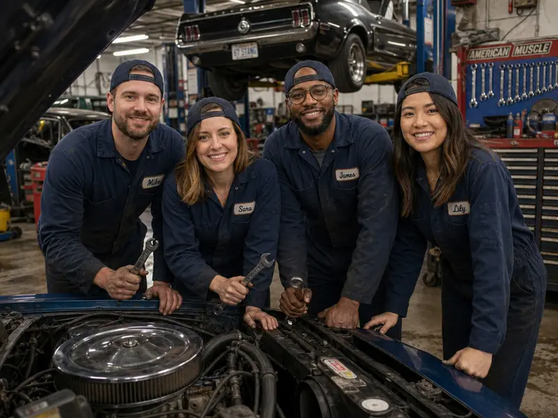 Mechanic Auto Shop AI photo booth effect — Group rendering