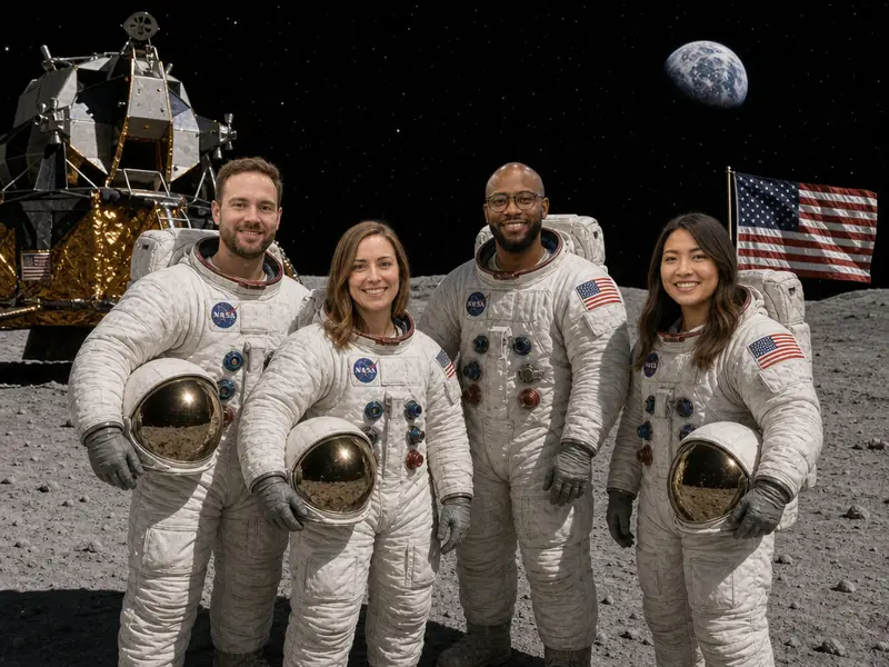 Moon Landing 1969 AI photo booth effect — Group rendering