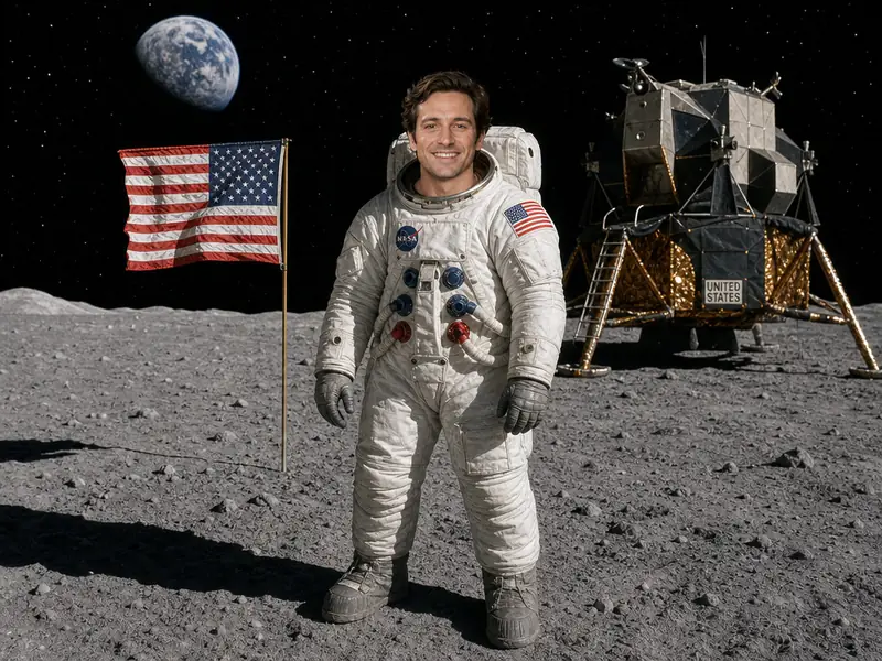 Moon Landing 1969 AI photo booth effect — Solo rendering