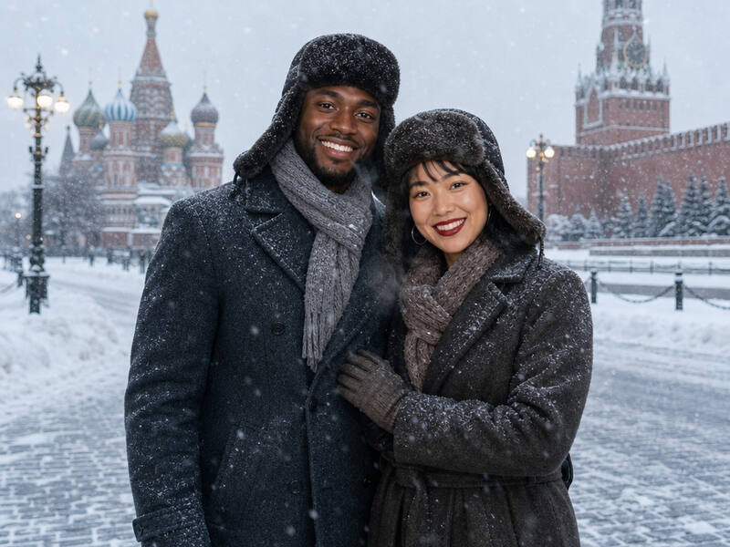 Moscow Winter AI photo booth effect — Couple rendering