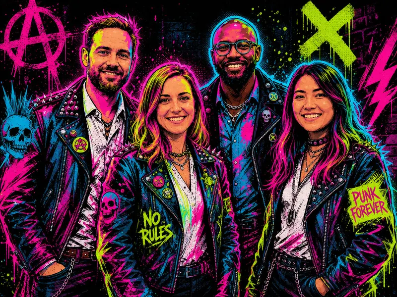 Neon Punk Art AI photo booth effect — Group rendering