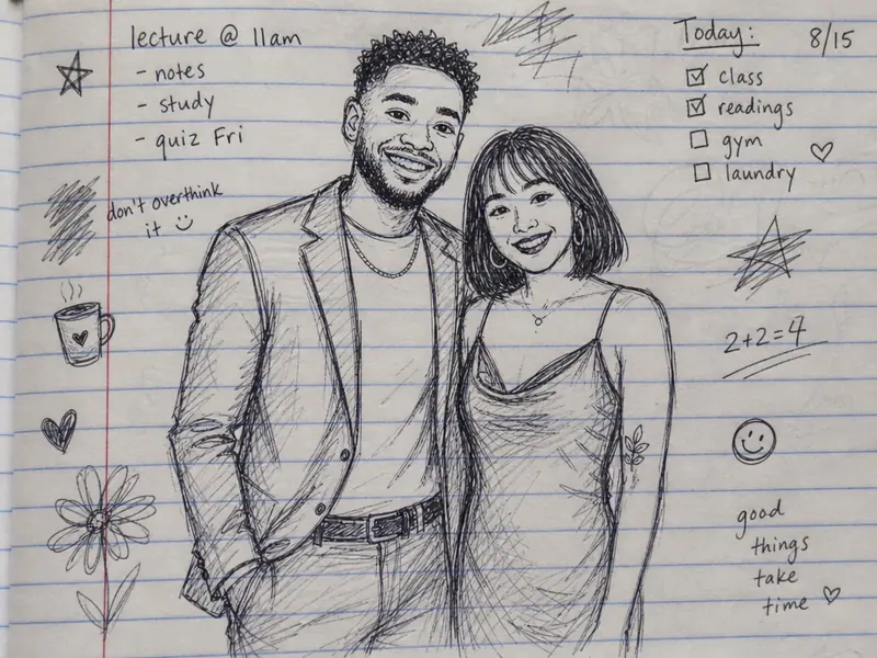 Notebook Ballpoint Doodle AI photo booth effect — Couple rendering