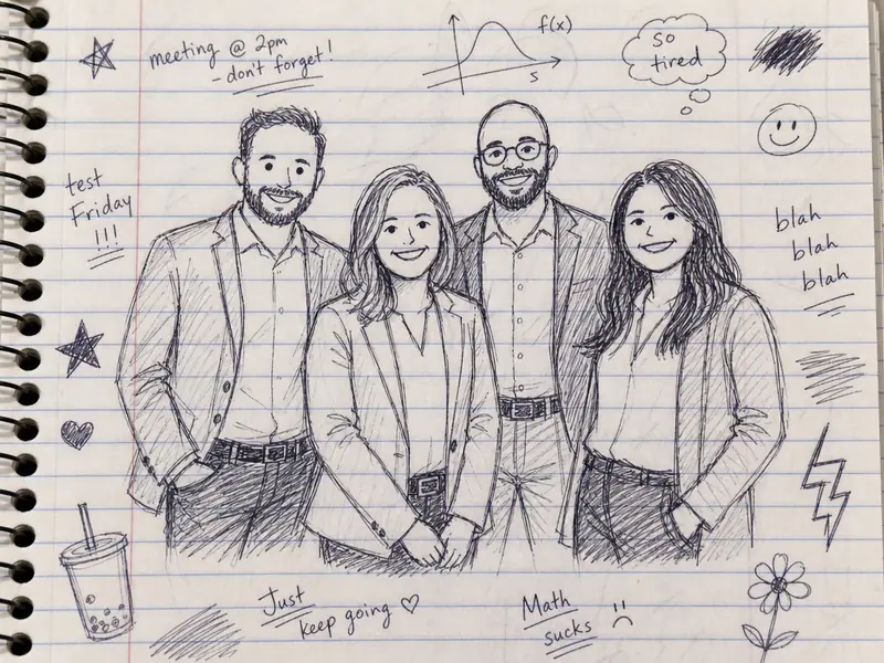 Notebook Ballpoint Doodle AI photo booth effect — Group rendering
