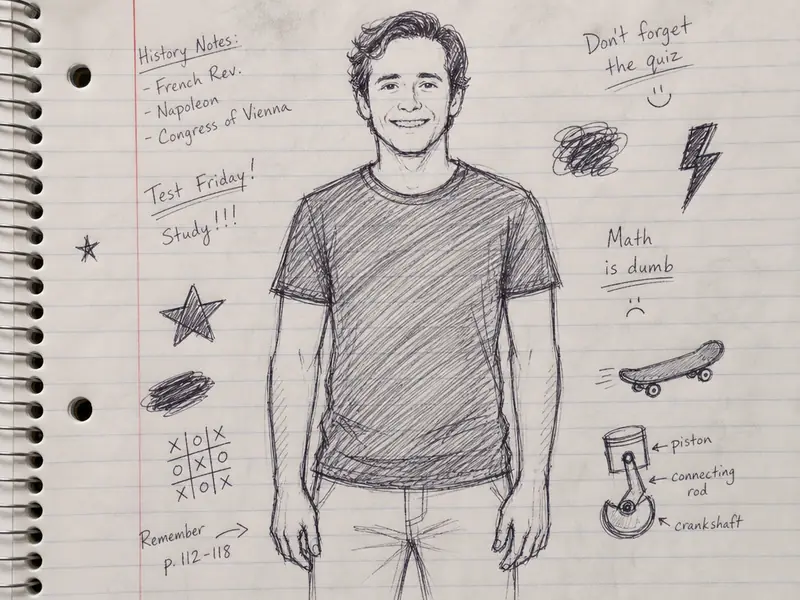 Notebook Ballpoint Doodle AI photo booth effect — Solo rendering