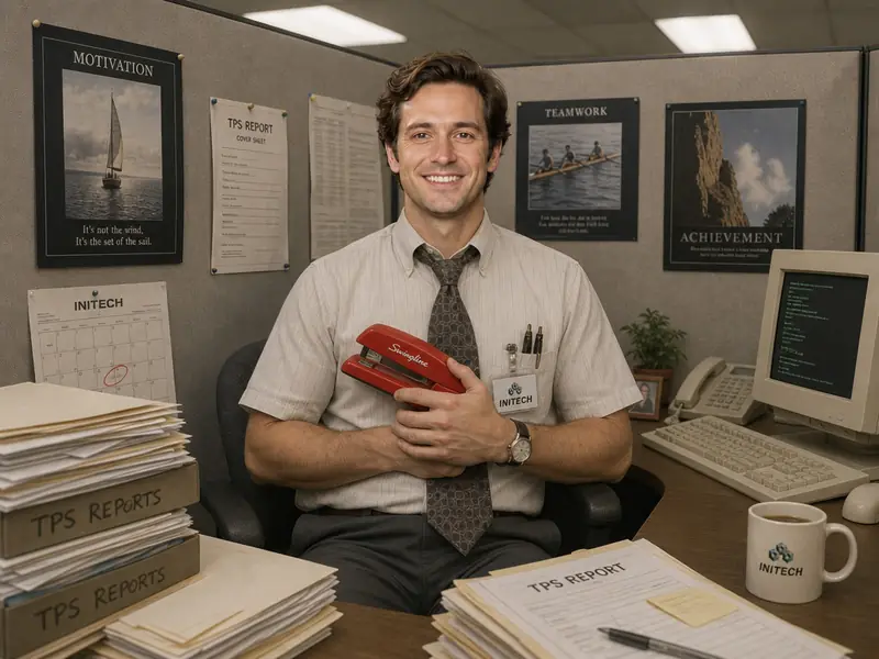 Office Space Red Stapler AI photo booth effect — Solo rendering
