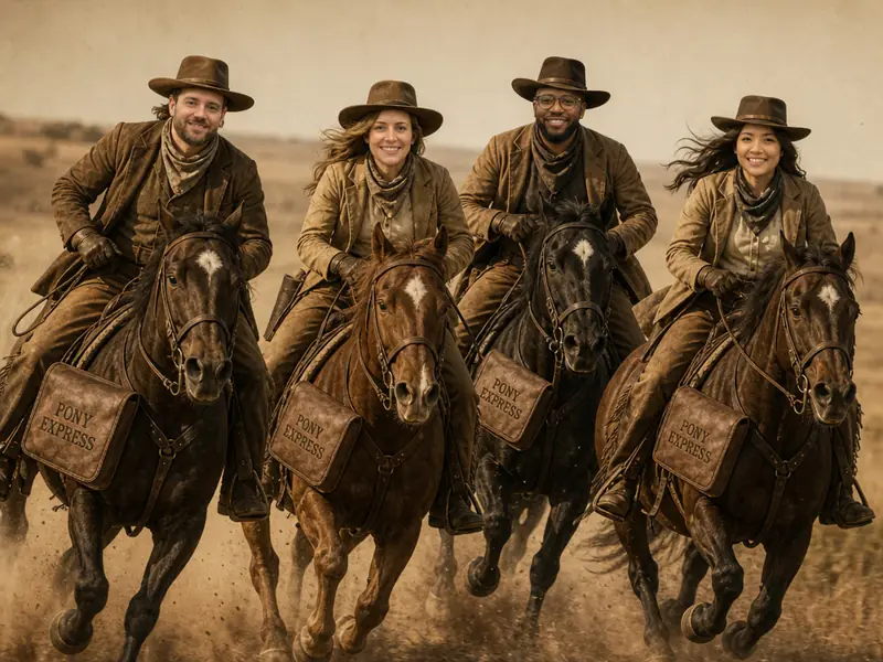 Pony Express Rider AI photo booth effect — Group rendering