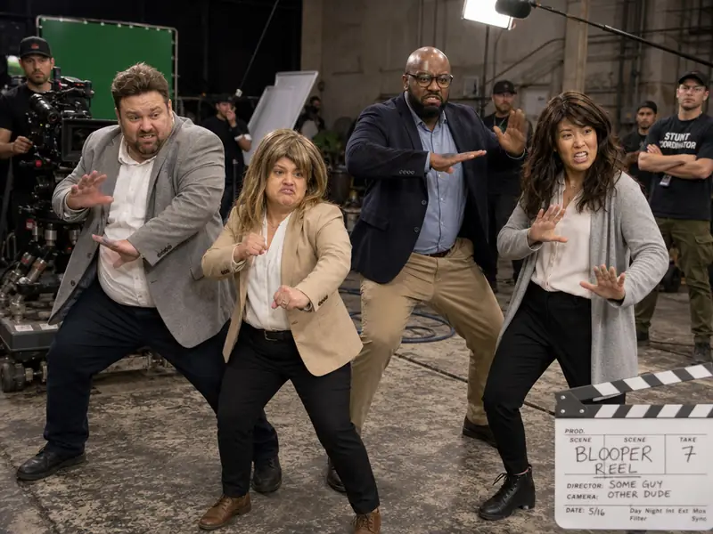 Poorly Cast Stunt Double AI photo booth effect — Group rendering