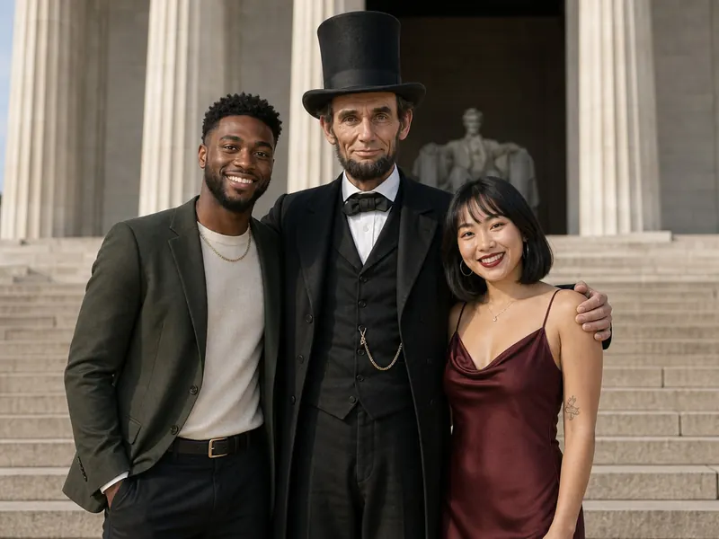 Pose with Abraham Lincoln — couple
