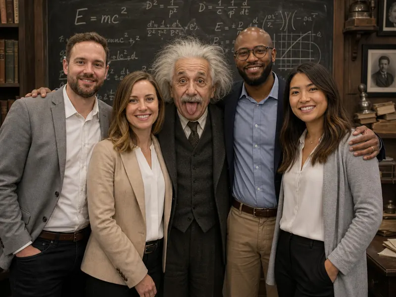 Pose with Albert Einstein — group