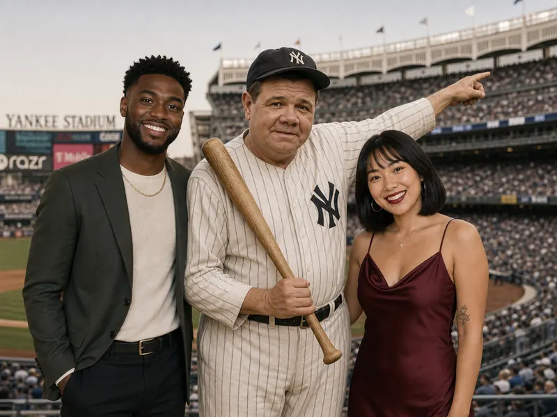 Pose with Babe Ruth — couple