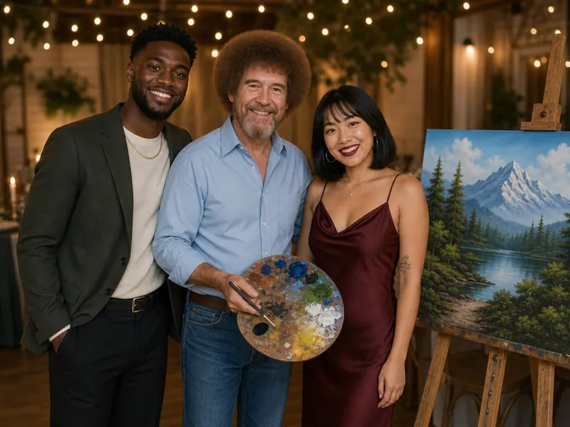 Pose with Bob Ross — couple