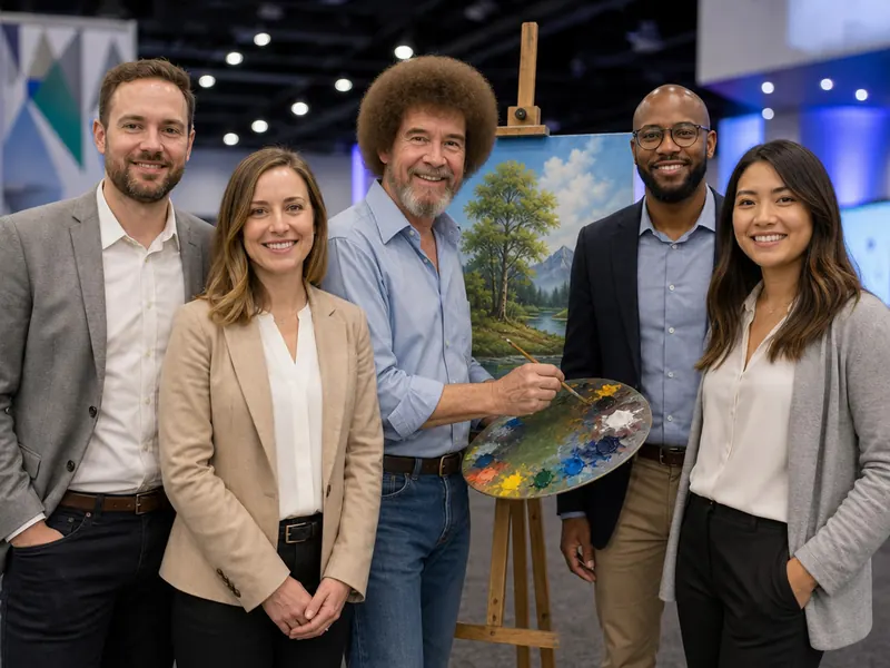 Pose with Bob Ross — group