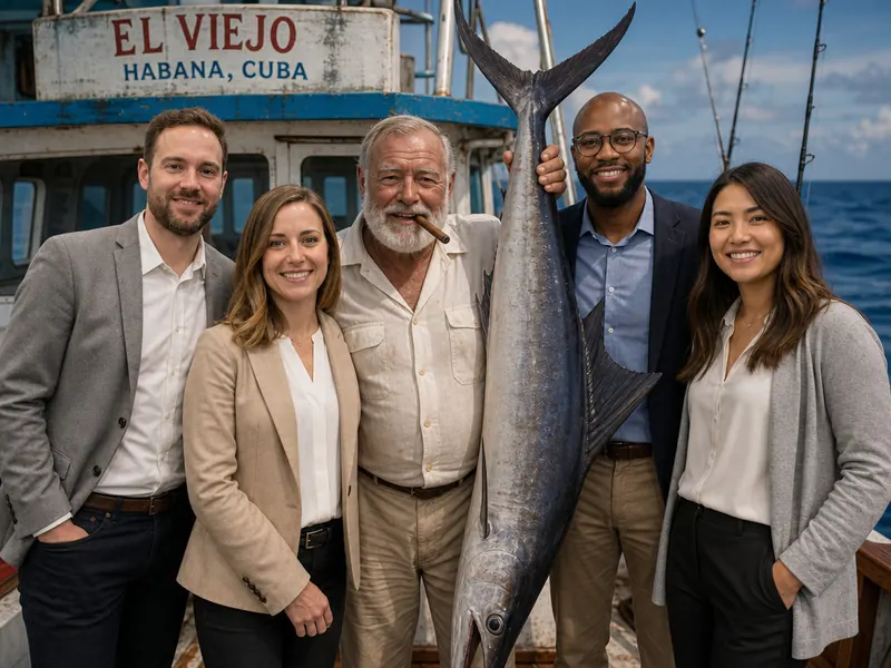 Pose with Ernest Hemingway — group