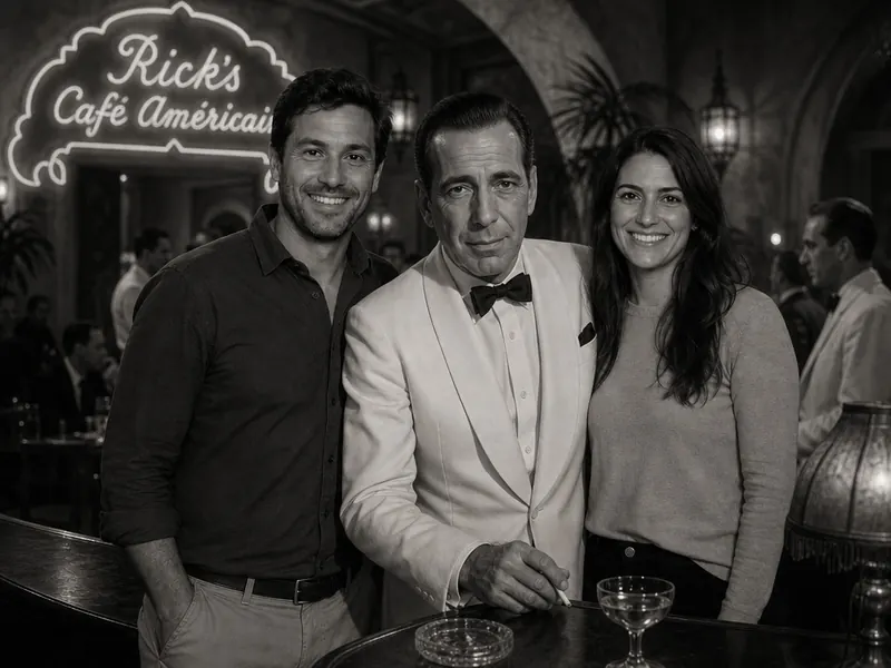 Pose with Humphrey Bogart — couple