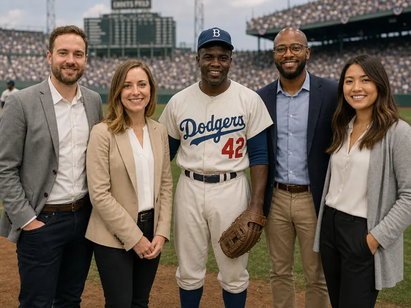 Pose with Jackie Robinson — group