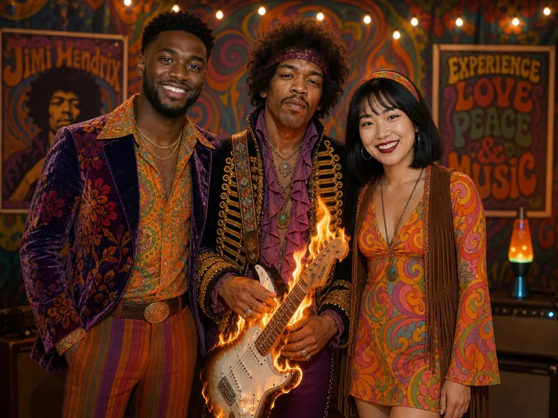 Pose with Jimi Hendrix — couple