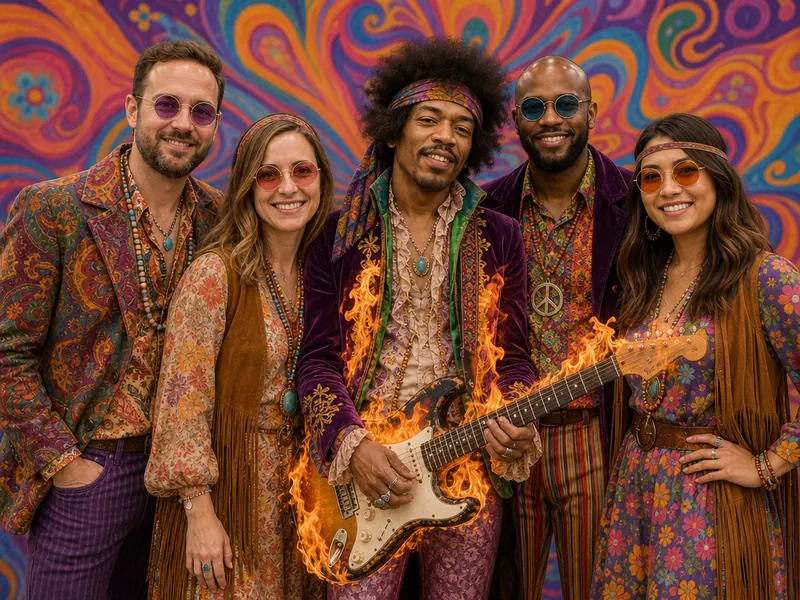 Pose with Jimi Hendrix — group