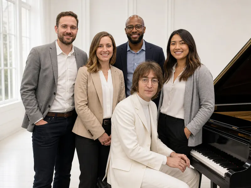 Pose with John Lennon — group