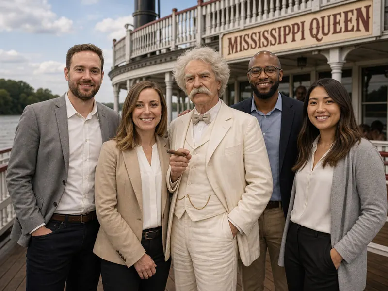 Pose with Mark Twain — group