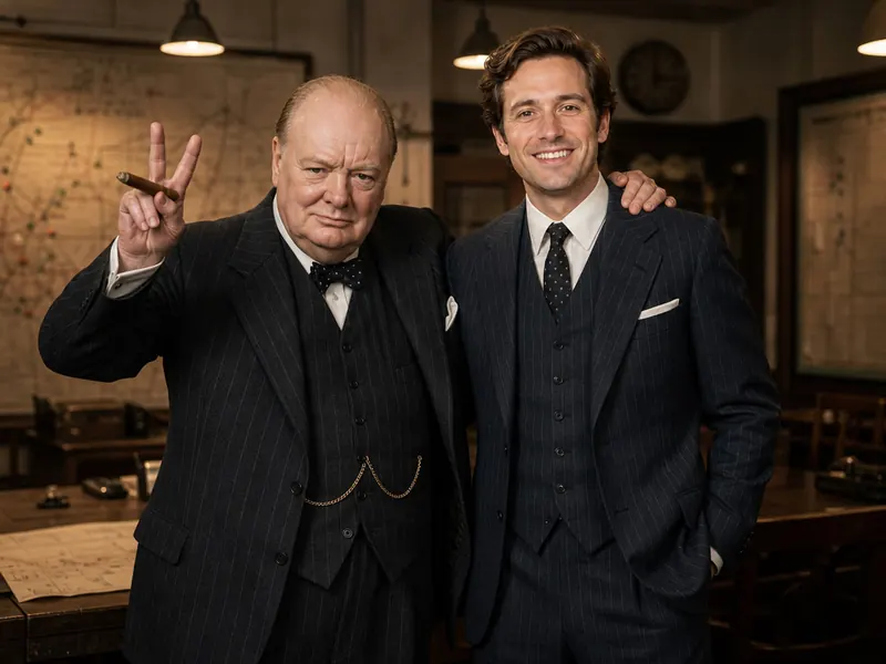 Pose with Winston Churchill — solo