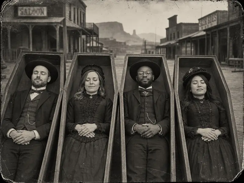 Postmortem Photo Old West AI photo booth effect — Group rendering