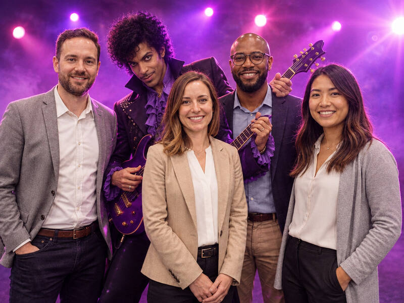Prince Photobombs Your Shot AI photo booth effect: Group rendering