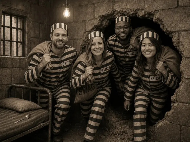 Prison Cell Escape AI photo booth effect — Group rendering