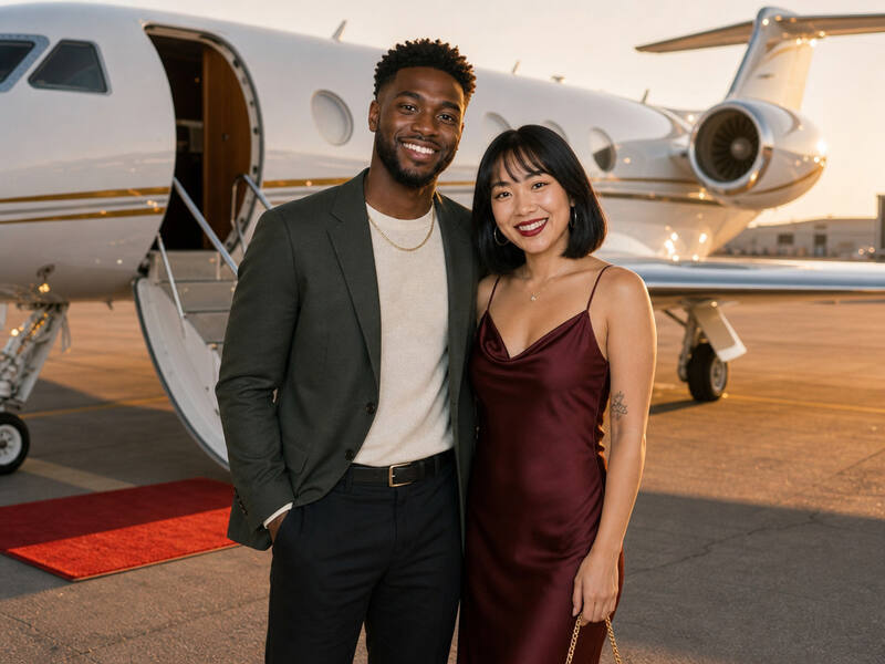 Private Jet Arrival AI photo booth effect — Couple rendering