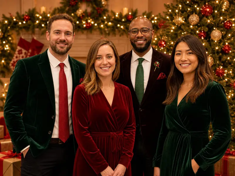 Professional Christmas Portrait AI photo booth effect — Group rendering