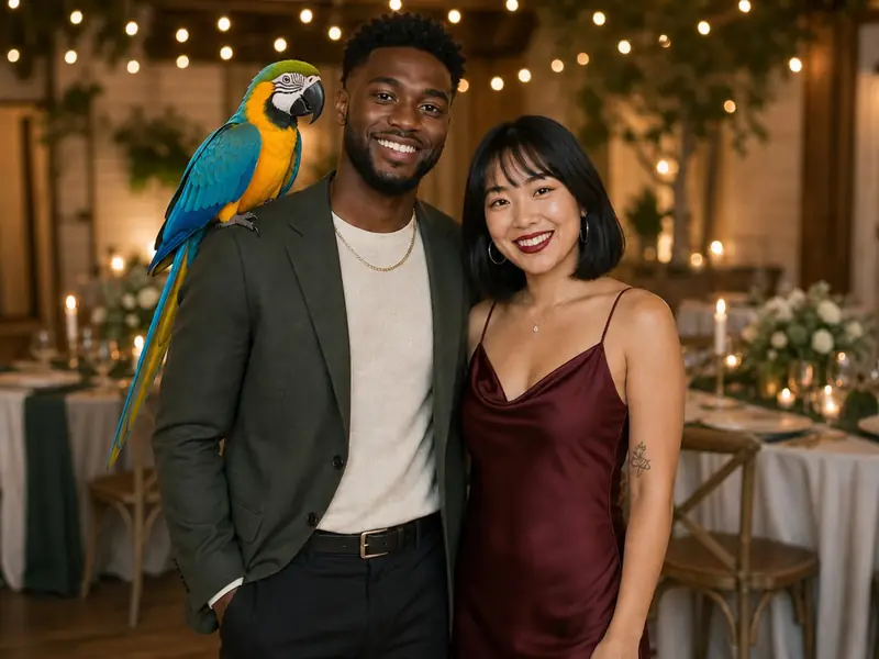 Random Big Parrot Shoulder AI photo booth effect — Couple rendering