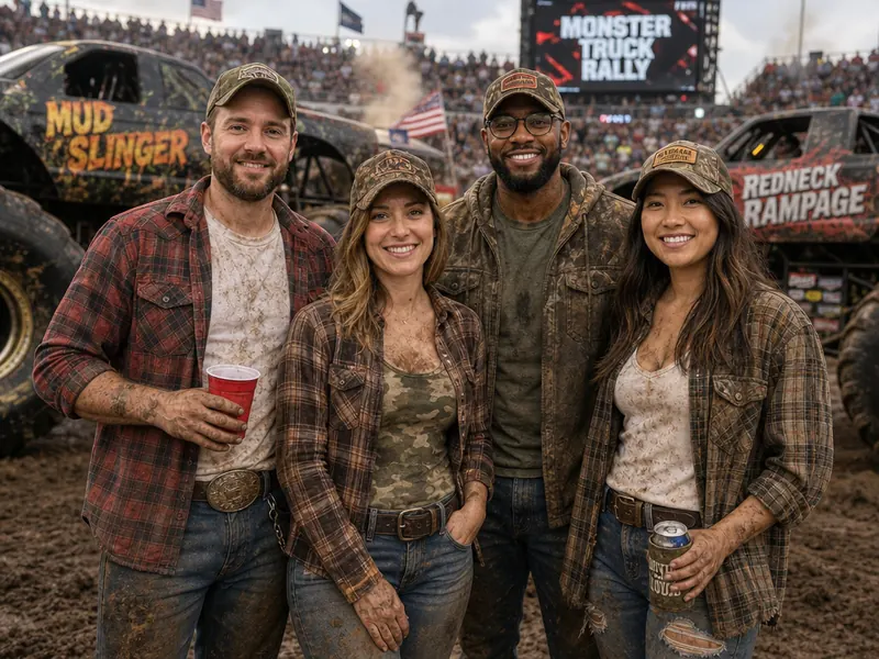 Redneck Monster Truck Rally AI photo booth effect — Group rendering