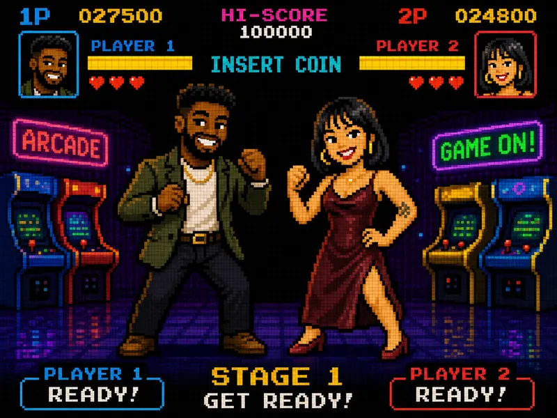 Retro Arcade Character AI photo booth effect — Couple rendering