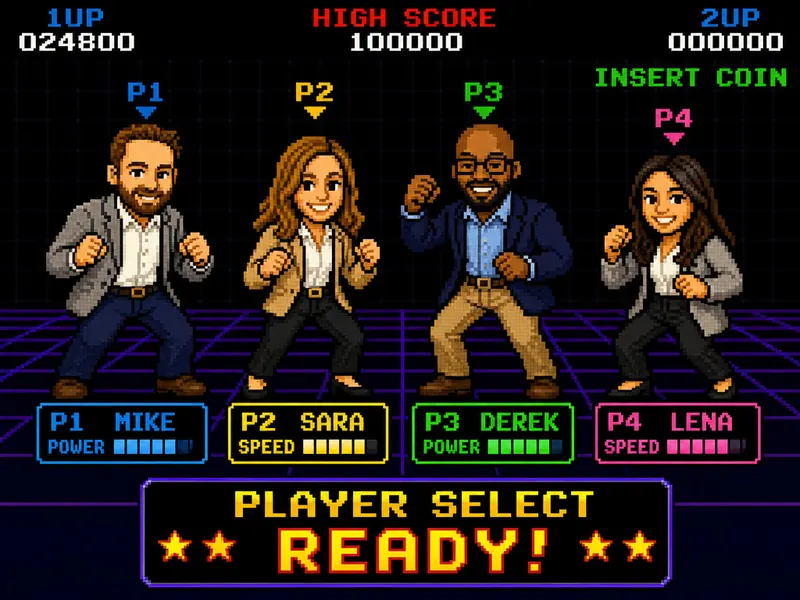 Retro Arcade Character AI photo booth effect — Group rendering