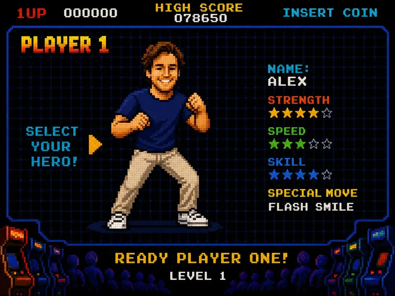 Retro Arcade Character AI photo booth effect — Solo rendering