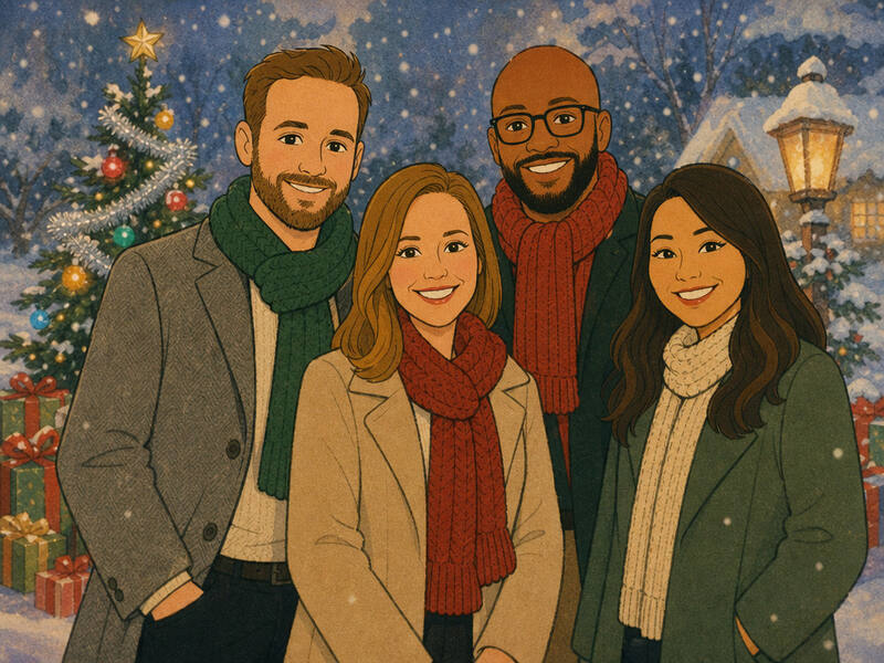 Retro Christmas Cartoon Special AI photo booth effect — Group rendering