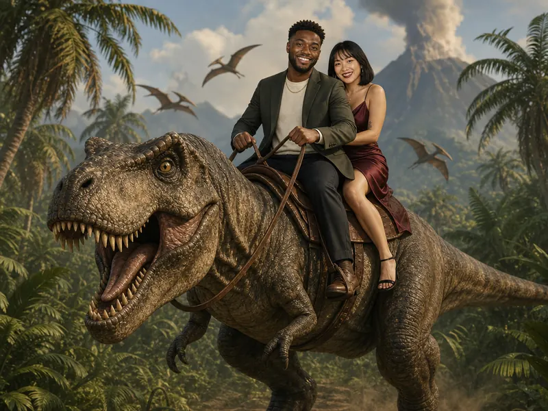 Riding a T-Rex — couple