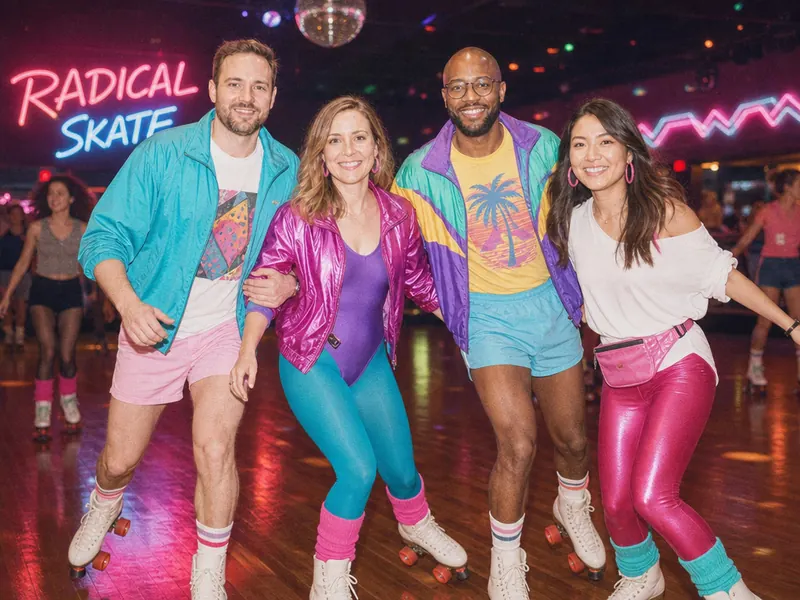 Rollerskating 1980s AI photo booth effect — Group rendering
