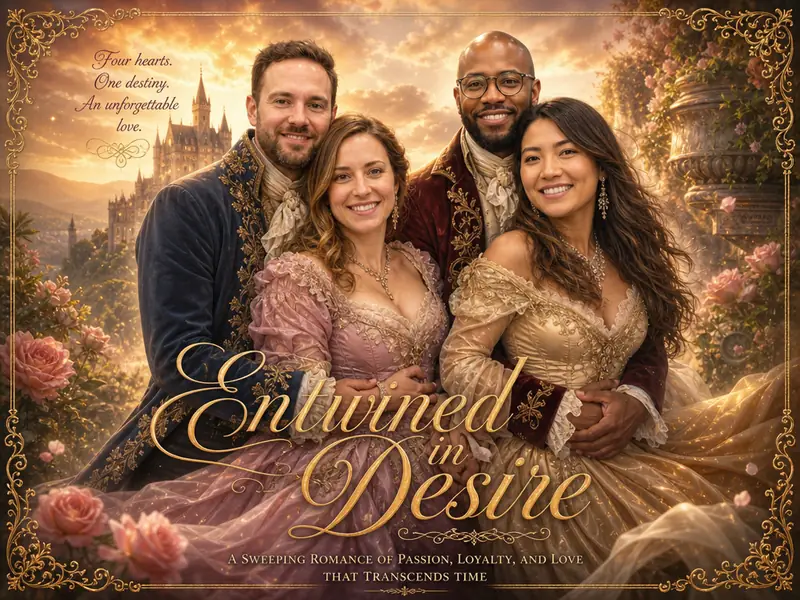 Romance Novel Cover AI photo booth effect — Group rendering