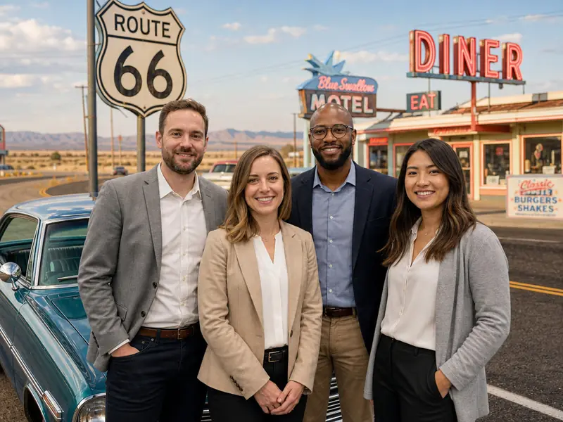 Route 66 Cross Country Road Trip AI photo booth effect — Group rendering