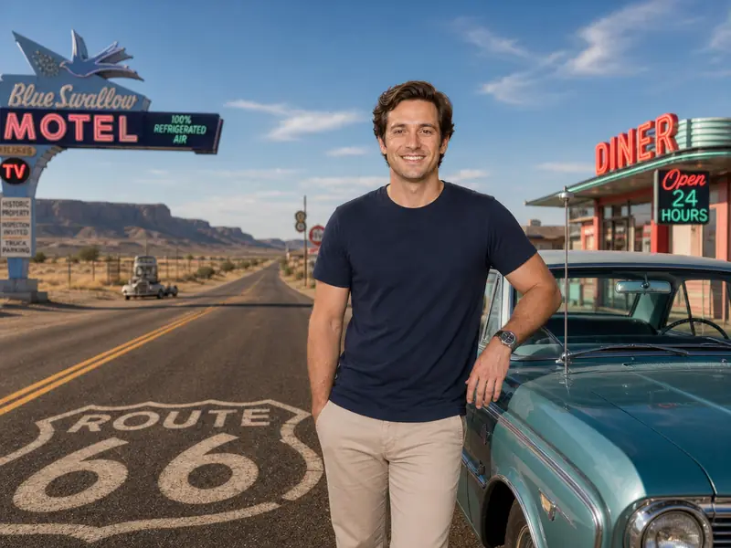 Route 66 Cross Country Road Trip AI photo booth effect — Solo rendering