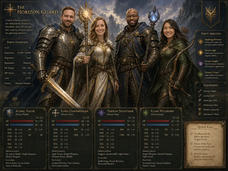 RPG Fantasy Character AI photo booth effect — Group rendering