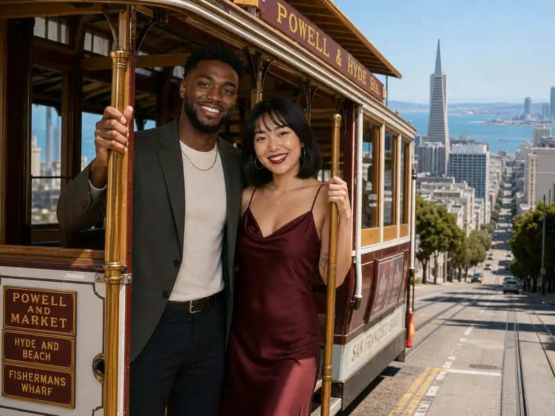 San Francisco Trolley AI photo booth effect — Couple rendering