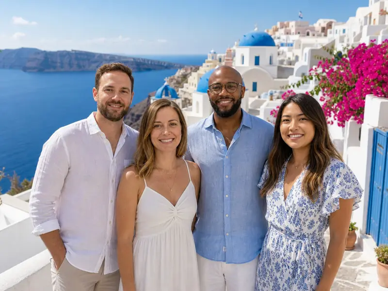 Santorini Greece AI photo booth effect — Group rendering