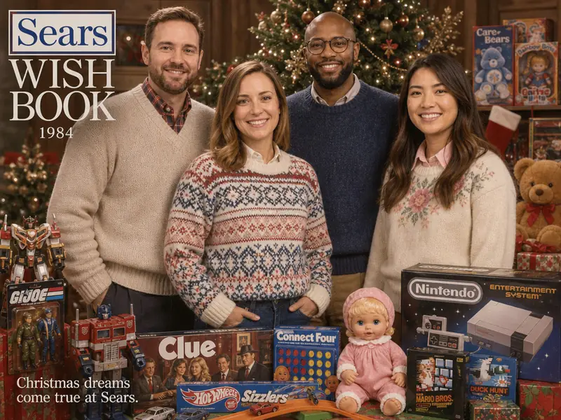 Sears Wishbook Catalog AI photo booth effect — Group rendering