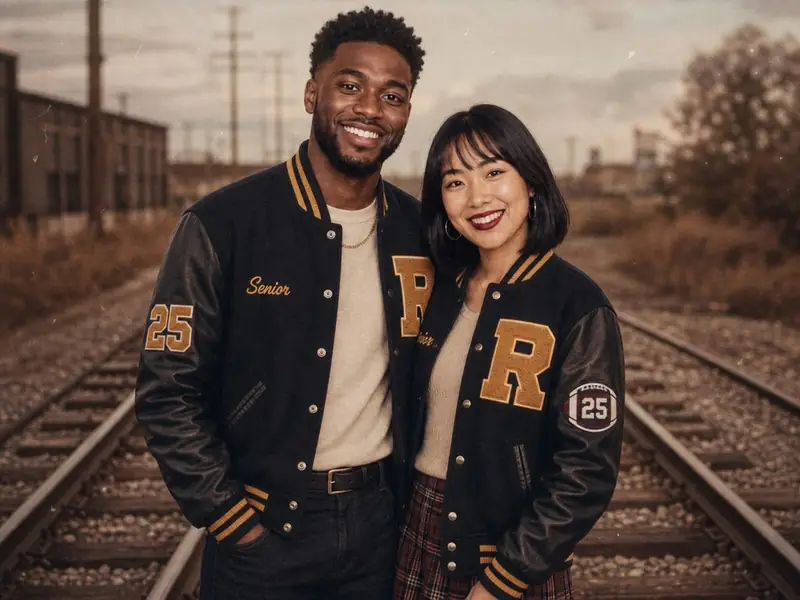 Senior Portrait Train Tracks AI photo booth effect — Couple rendering