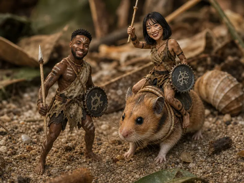 Shrunken Lord of the Flies AI photo booth effect — Couple rendering